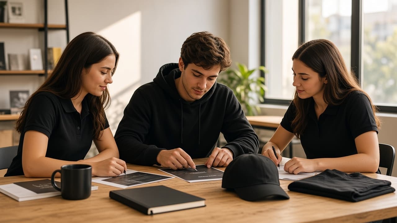 Equipo Arkubbo trabajando con muestras de producto para un cliente empresa