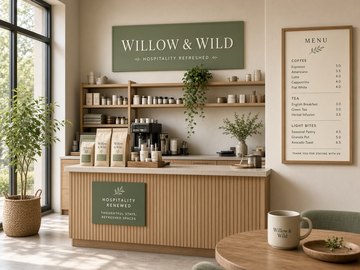 Espacio comercial con identidad de marca aplicada