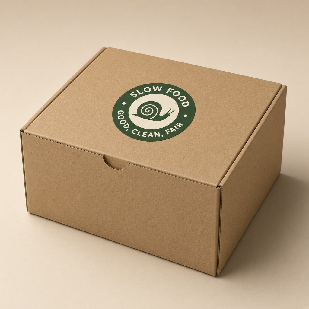 Etiqueta de marca en packaging de tienda