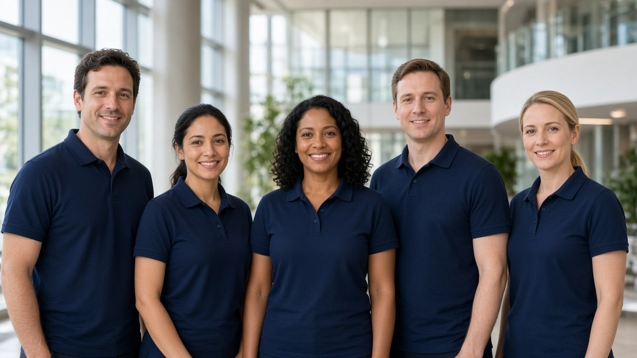 Equipo de oficina con polos corporativos personalizados