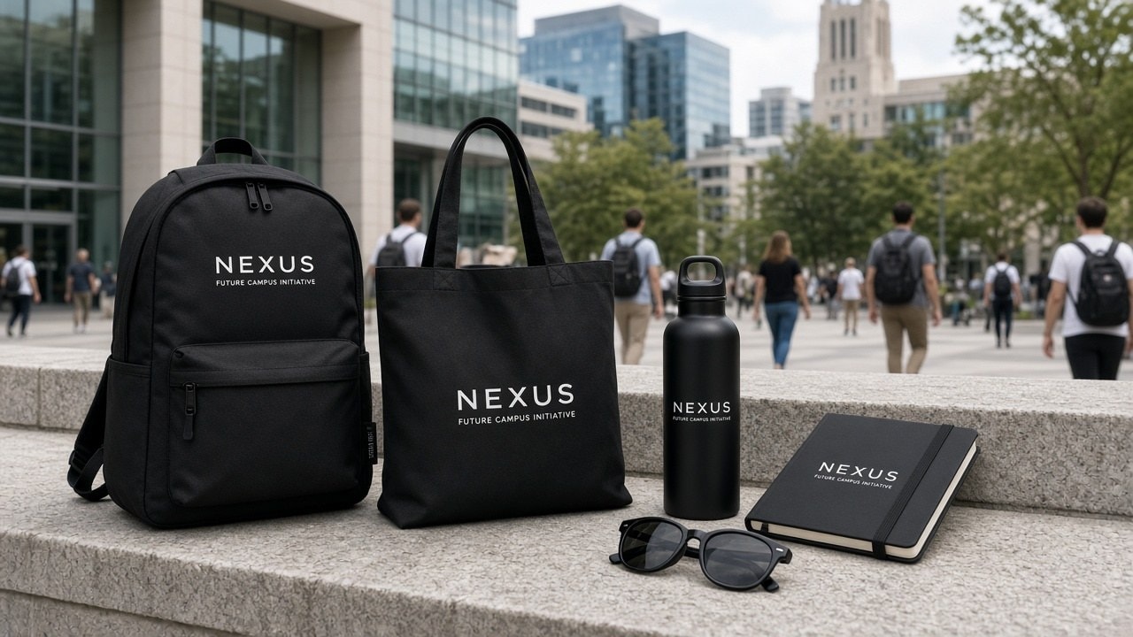 Merchandising de campaña con mochila, tote, botella y libreta
