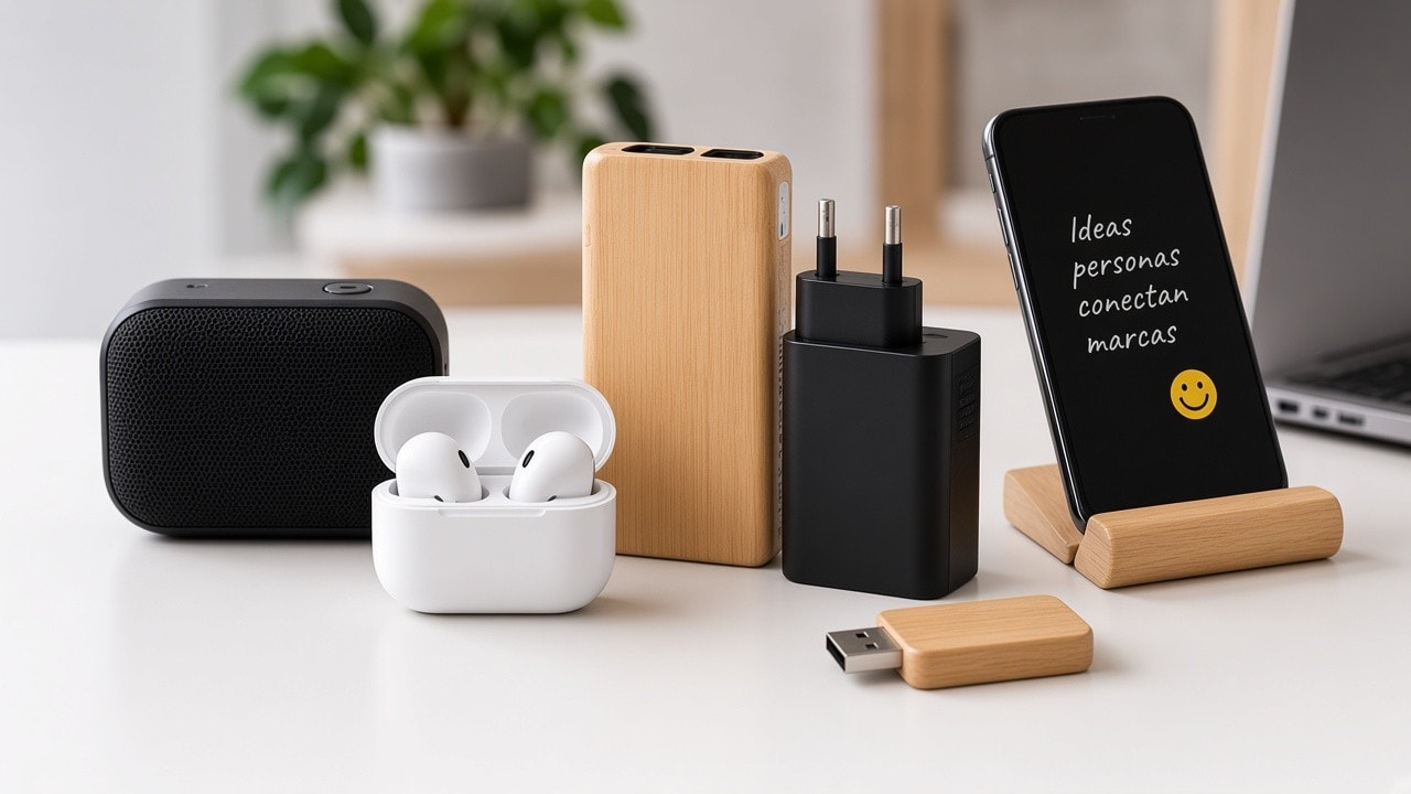 Gadgets tecnológicos personalizados sobre mesa