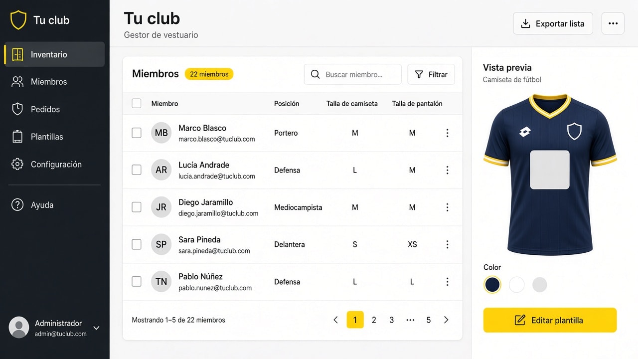 Gestión de pedidos y tallas en el área de club de Arkubbo