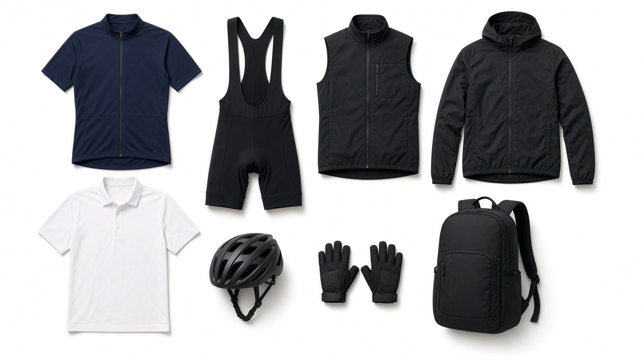 Selección de maillot, culotte, chaqueta, chaleco y accesorios de ciclismo
