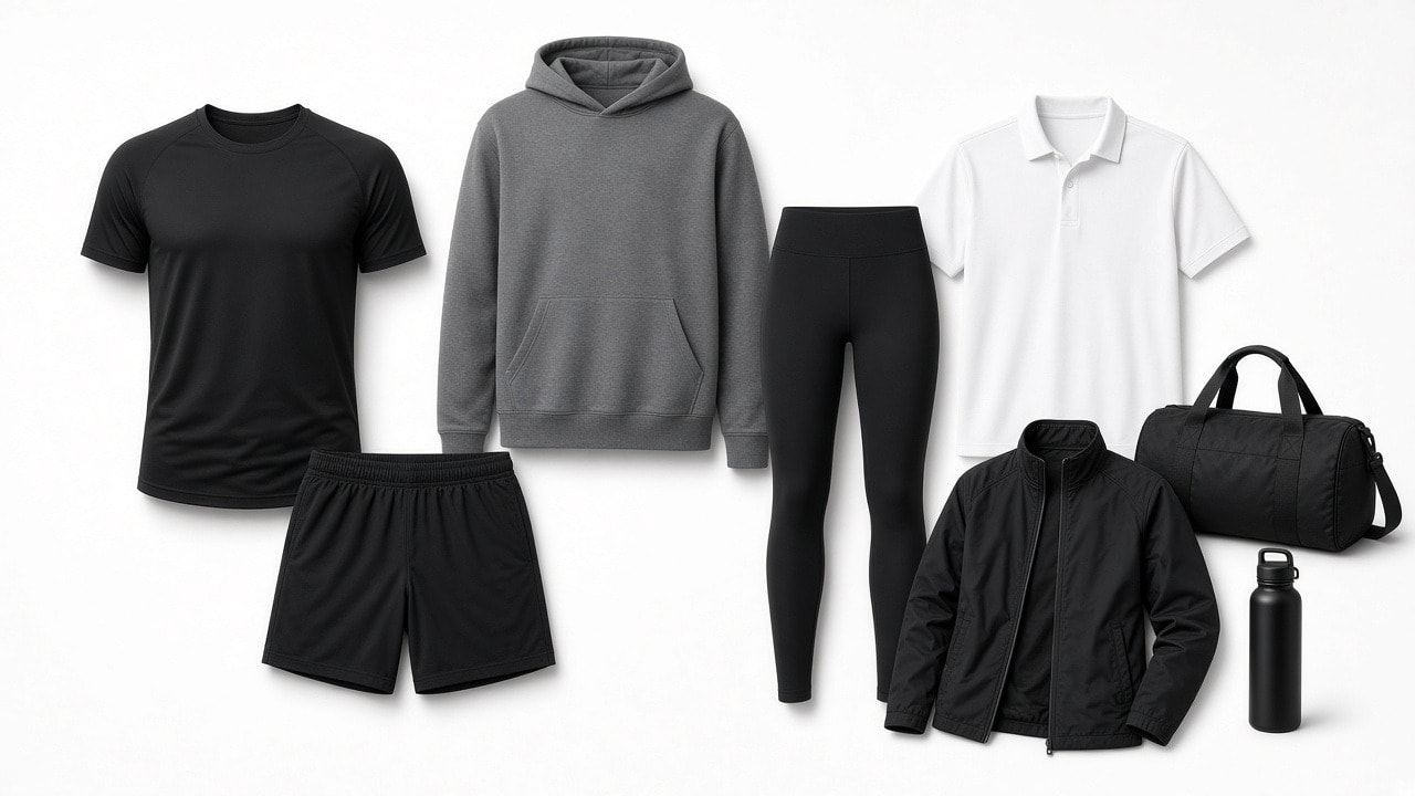 Selección de camiseta, short, sudadera, mallas y accesorios de training