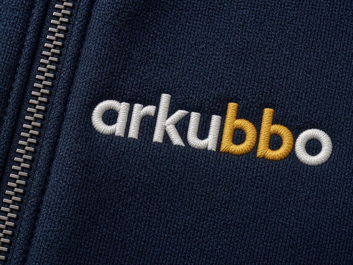 Detalle de bordado Arkubbo sobre chaqueta de cocina