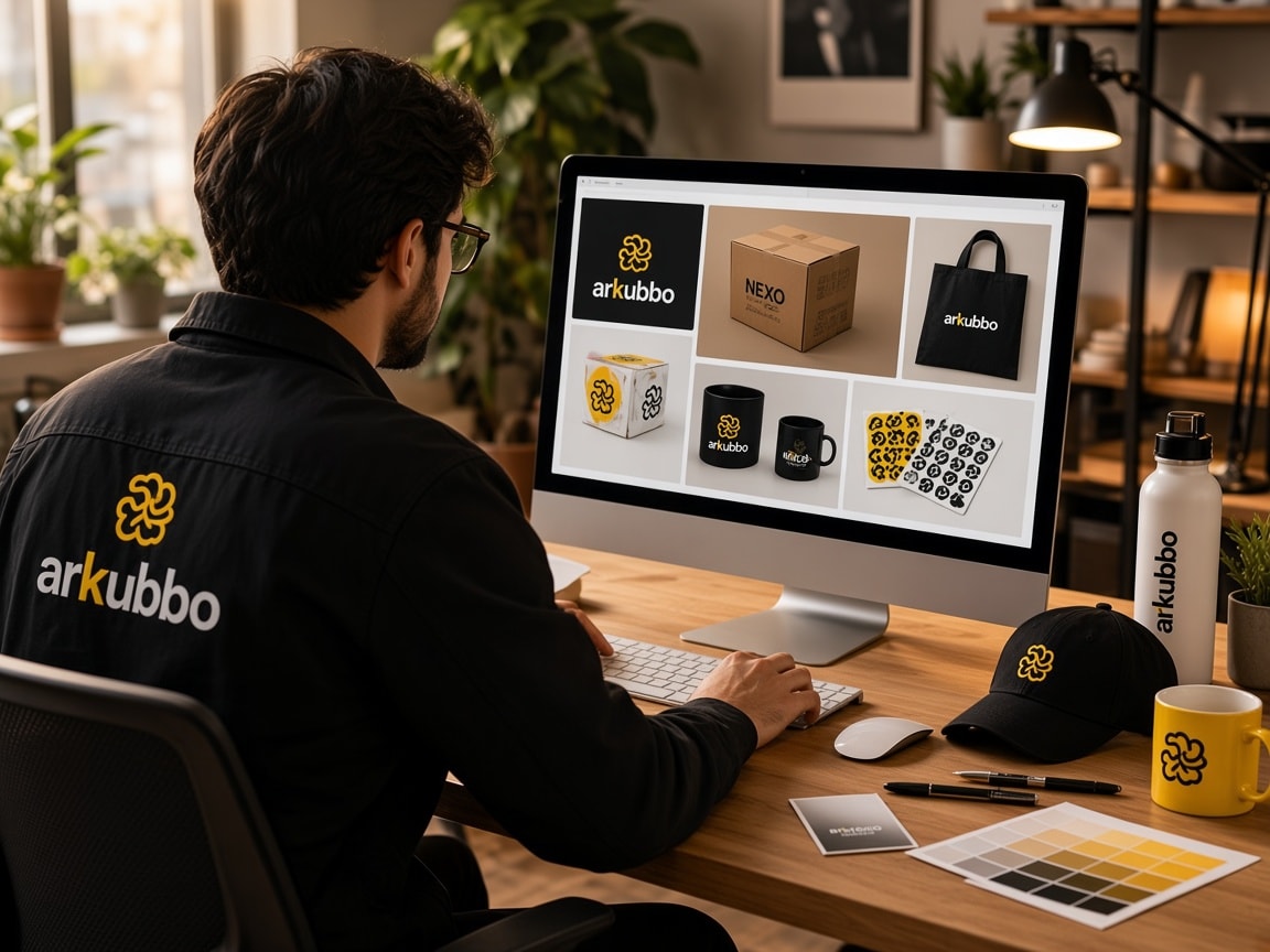 Diseñador trabajando en identidad de marca y aplicaciones