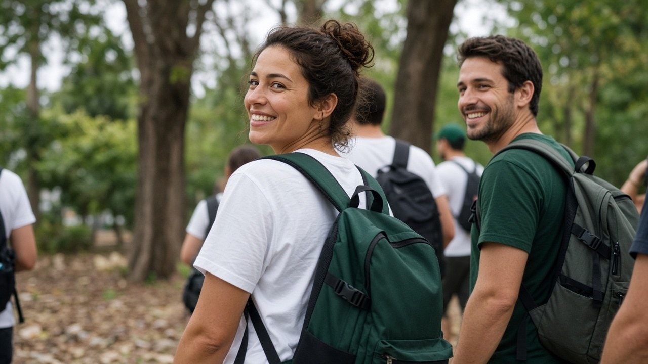 Voluntariado con camisetas personalizadas en una acción comunitaria