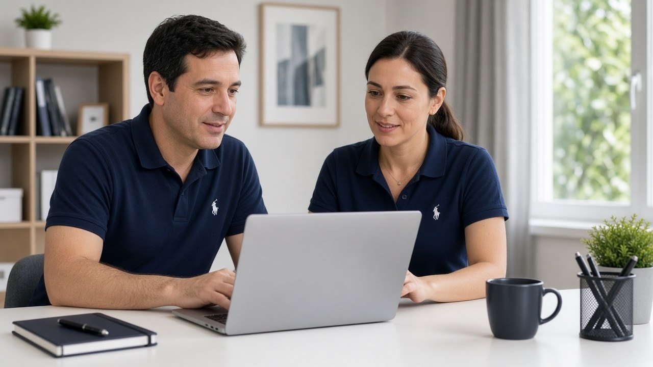 Equipo de oficina con polos corporativos personalizados