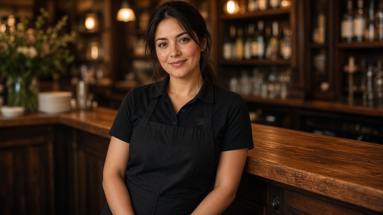 Profesional de restauración con polo y delantal personalizados